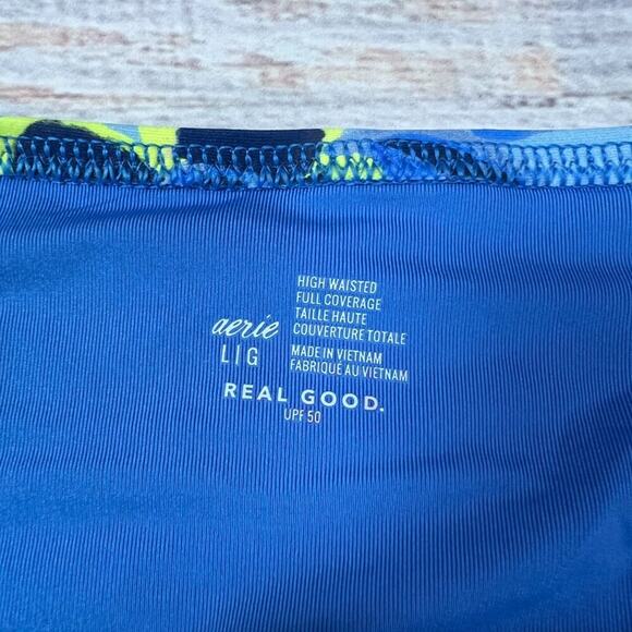 NEW Aerie High Waisted Full Coverage Swim Bottom Size L Blue Floral Bikini NWT - Picture 4 of 6